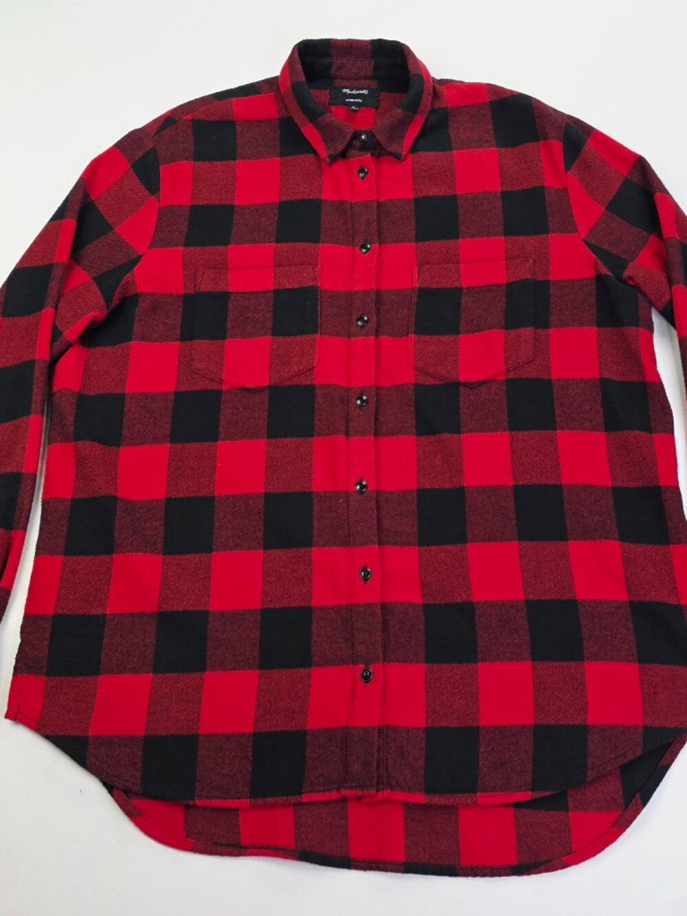 Madewell Oversized Womens Size Medium Black Red Flannel Long Sleeve Cotton Shirt